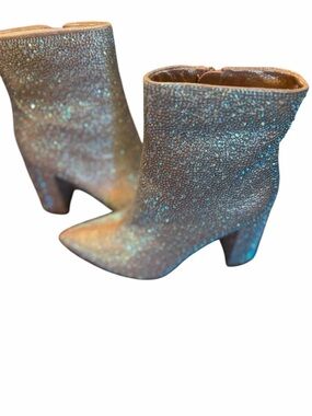 Sparkle Pointed Toe Ankle Boots - champagne